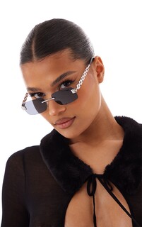 PrettyLittleThing Черные солнцезащитные очки с квадратной цепочкой