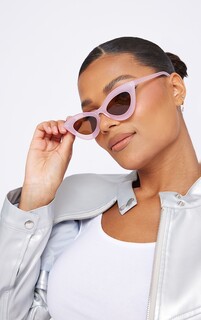 PrettyLittleThing Розовые солнцезащитные очки в оправе «кошачий глаз» с кристаллами молочного цвета