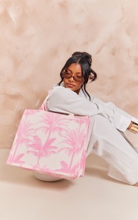 PrettyLittleThing Розовая большая сумка из плотной ткани с принтом пальм Baby