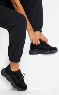PrettyLittleThing Черные кроссовки на шнуровке с двойной пузырьковой подошвой