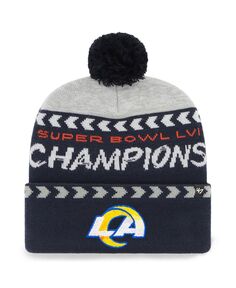 Мужская вязаная шапка с помпоном и обшитой вагонкой серо-темно-синего цвета &apos;47 Los Angeles Rams Super Bowl LVI Champions &apos;47 Brand