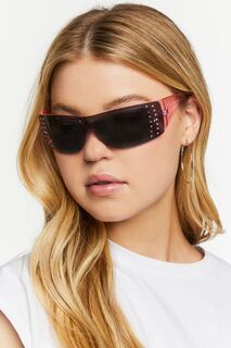 Солнцезащитные очки со стразами и щитками Forever 21, розовый