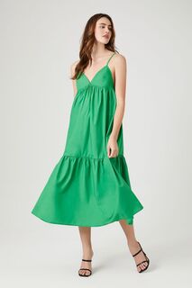 Платье миди на бретельках из многоярусного поплина Forever 21, зеленый