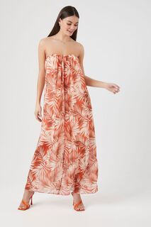 Платье макси с тропическим принтом листьев Forever 21, ржавый