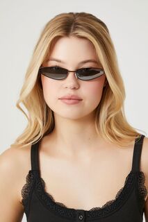 Узкие светоотражающие солнцезащитные очки кошачий глаз Forever 21, черный