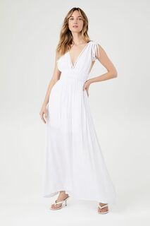 Платье макси из крепа с V-образным вырезом Forever 21, белый