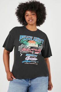 Пляжная футболка с рисунком Malibu больших размеров Forever 21, черный