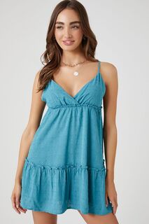 Платье Babydoll с клипсами в горошек Surplice Forever 21, бирюзовый