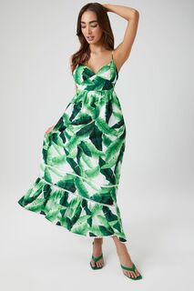 Платье макси на бретельках с тропическими листьями Forever 21, зеленый