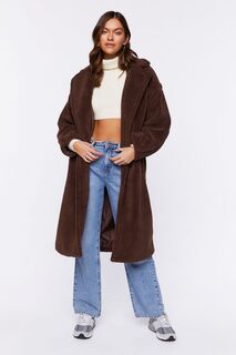 Плюшевое пальто с приспущенными рукавами Forever 21, коричневый