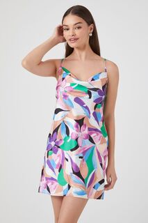 Атласное мини-платье с абстрактным принтом Forever 21, фиолетовый