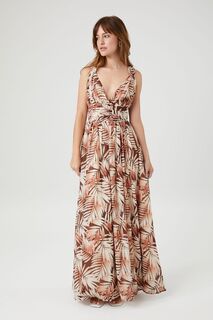 Платье макси с тропическим принтом листьев Forever 21, коричневый