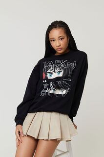 Флисовый пуловер с японским рисунком Forever 21, черный