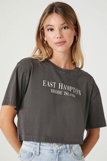 Укороченная футболка с графическим рисунком East Hampton Forever 21, угольный