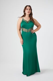Атласное платье макси больших размеров с кружевной отделкой Forever 21, зеленый