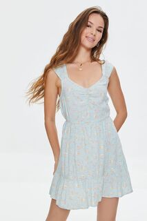 Мини-платье с цветочным принтом и вырезами Forever 21, бирюзовый