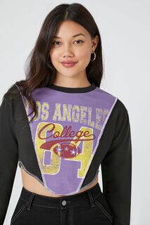 Укороченный пуловер Los Angeles College Forever 21, черный