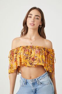 Укороченный топ с открытыми плечами и цветочным принтом Forever 21, желтый