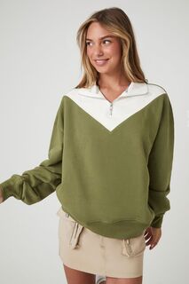 Пуловер с цветными блоками из французской махровой ткани Forever 21, оливковый