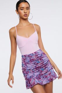 Мини-юбка со складками и мраморным принтом Forever 21, фиолетовый