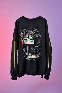 Пуловер больших размеров с японским рисунком Forever 21, черный