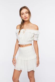 Комплект из топа с открытыми плечами и мини-юбки Forever 21, белый