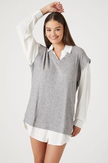 Комбинированное платье-свитер-жилет и рубашка-рубашка Forever 21, серый
