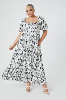 Плюс размер Платье макси с абстрактным принтом Forever 21, белый