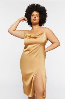 Атласное платье-комбинация больших размеров с капюшоном Forever 21, серо-коричневый