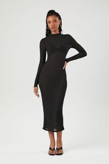 Облегающее платье макси с прозрачным вырезом и воротником-стойкой Forever 21, черный