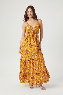 Многоярусное платье макси с цветочным орнаментом Forever 21, желтый