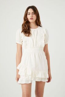 Мини-платье с кружевными рюшами крючком Forever 21, белый