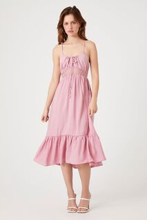 Платье миди с оборкой и перекрещиванием Forever 21, розовый