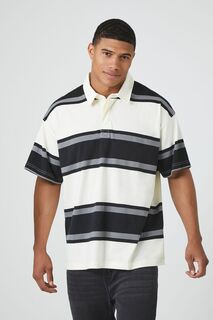 Полосатая рубашка-поло с короткими рукавами Forever 21, черный