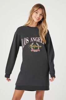 Флисовое мини-платье с рисунком Los Angeles Forever 21, черный