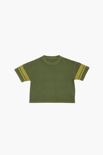 Детская футболка с полосатыми рукавами Forever 21, оливковый