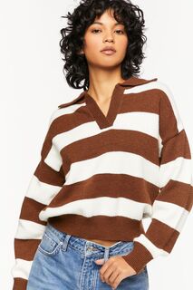 Полосатый свитер с воротником Forever 21, коричневый