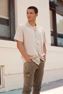 Рубашка из искусственного шелка с короткими рукавами Forever 21, серо-коричневый