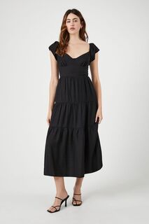Многоярусное платье-миди с короткими рукавами Forever 21, черный