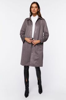 Пальто из искусственной замши с пуговицами спереди Forever 21, серый