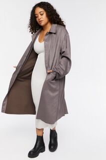 Длинное пальто из искусственной замши больших размеров Forever 21, серый