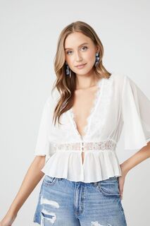 Шифоновый топ с кружевной отделкой Forever 21, белый