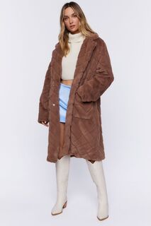 Пальто Дастер из искусственного меха с шевронным узором Forever 21, серо-коричневый