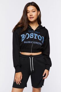 Укороченная толстовка на молнии Boston Forever 21, черный