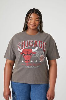 Футболка с рисунком Chicago Bulls больших размеров Forever 21, угольный