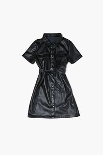 Платье-рубашка из искусственной кожи для девочек Forever 21, черный