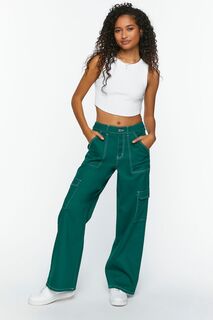 Саржевые брюки-карго Forever 21, зеленый