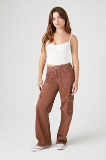 Саржевые брюки-карго Forever 21, коричневый