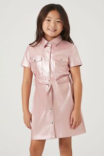 Платье-рубашка из искусственной кожи для девочек Forever 21, розовый