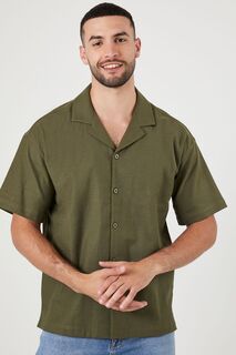 Рубашка с фактурным кубинским воротником Forever 21, оливковый